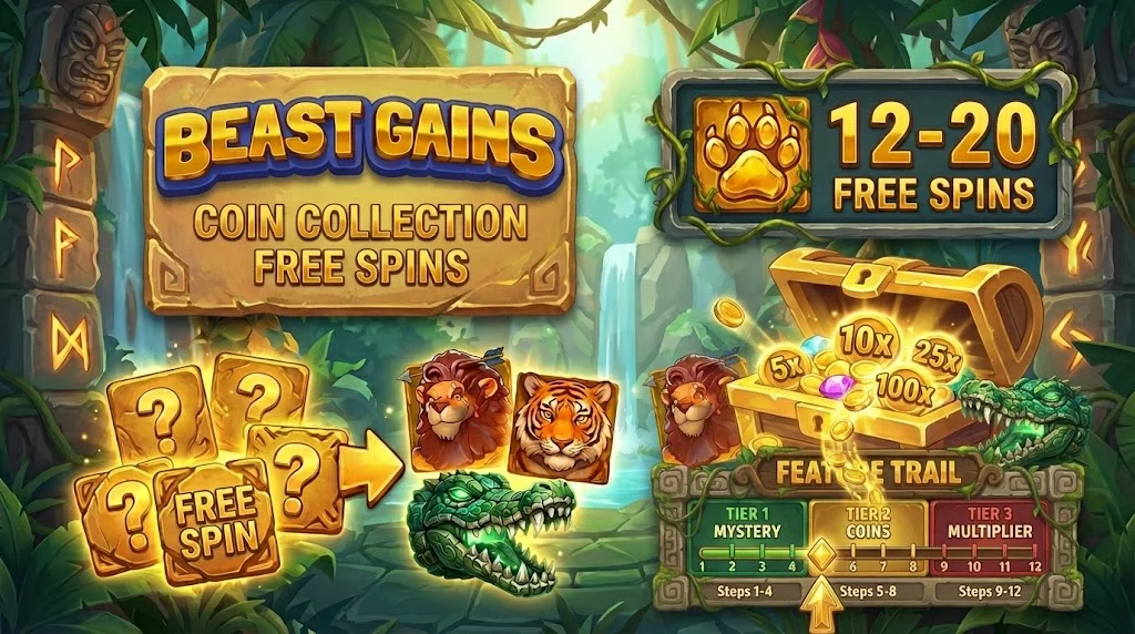 Beast Gains Coin Collection Free Spins — monete con valori in denaro raccolte dai Collector