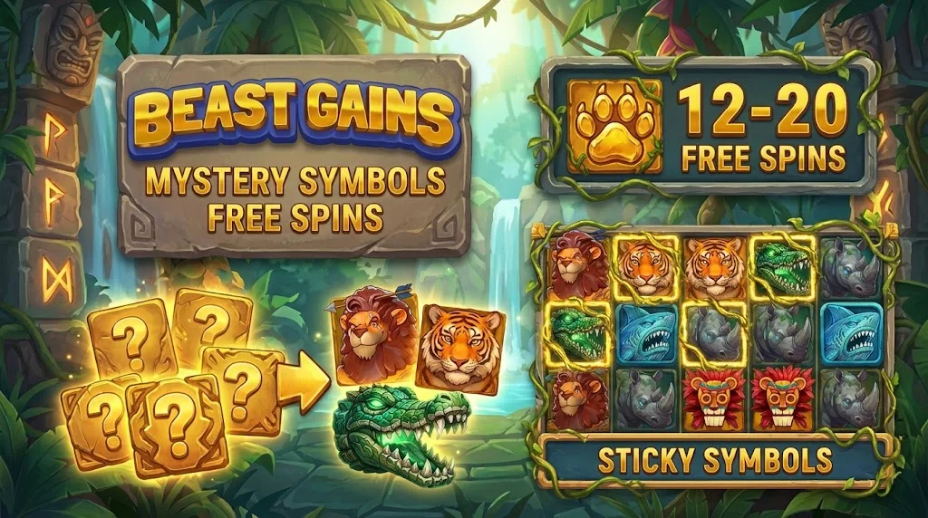 Beast Gains Mystery Symbols Free Spins — icone mystery persistenti si rivelano come simboli premium