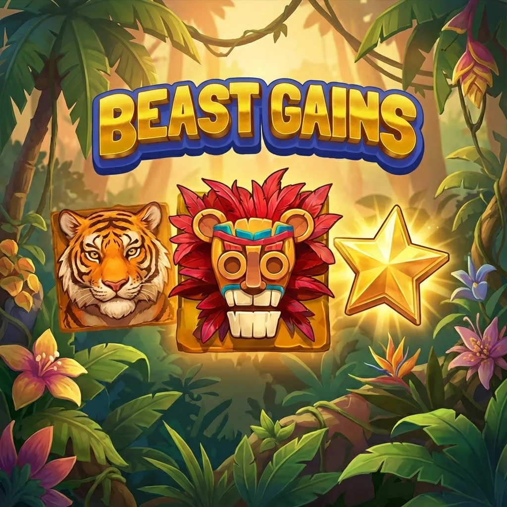 Beast Gains slot — Personaggi animali tiki in crociera nella giungla